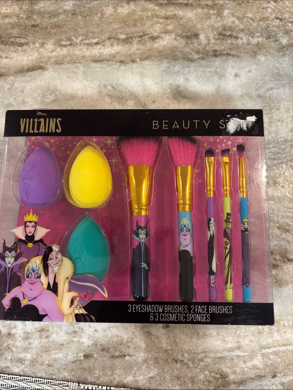 Disney Villains Makeup Brush & Sponge Set - Pink, Yellow, Teal, Purple
